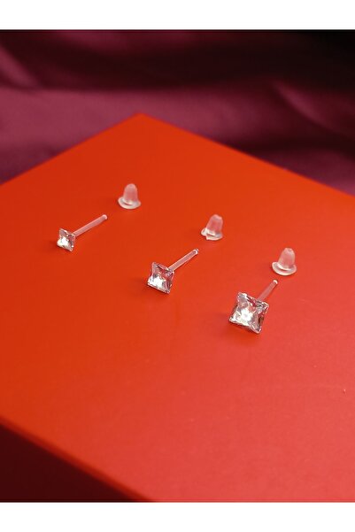 By Gelirli Tektaş Kare Küpe 3 Adet Antialerjik