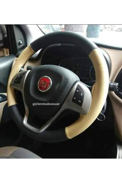 Asegaraj Fiat Doblo 2010 Uyumlu Direksiyon Kılıfı Dikmeli Iki Renkli Bej Siyah