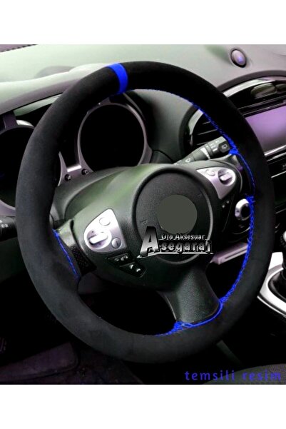Asegaraj Volkswagen Passat Uyumlu Alcantara Dikmeli Direksiyon Kılifı Mavi Yü...
