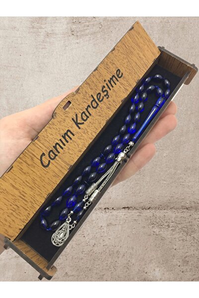 KANUNİ TESBİH Rozariu combinat cutie din lemn moire albastru negru