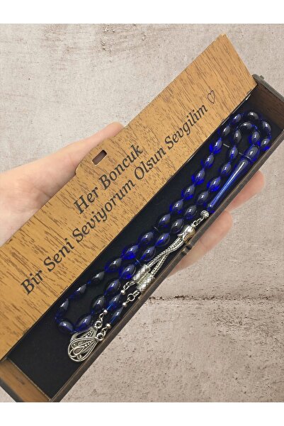 KANUNİ TESBİH Rozariu combinat cutie din lemn moire albastru negru