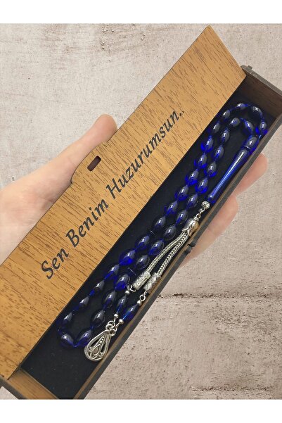 KANUNİ TESBİH Rozariu combinat cutie din lemn moire albastru negru