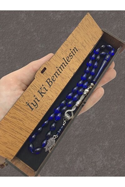 KANUNİ TESBİH Rozariu combinat cutie din lemn moire albastru negru