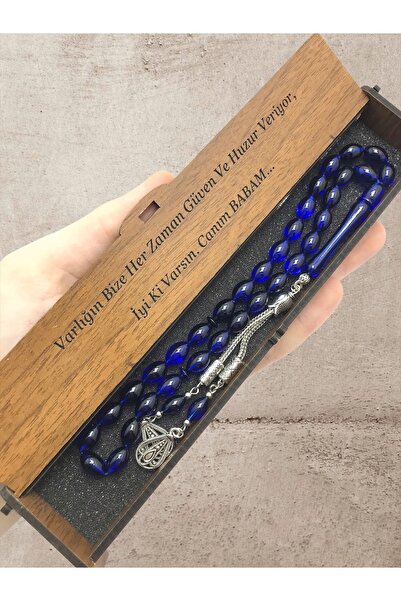 KANUNİ TESBİH Rozariu combinat cutie din lemn moire albastru negru