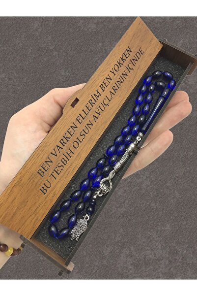 KANUNİ TESBİH Rozariu combinat cutie din lemn moire albastru negru