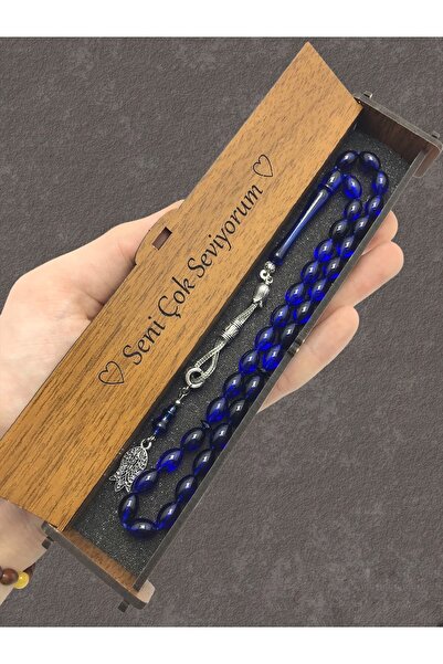 KANUNİ TESBİH Cutie de lemn combinată cu mărgele de rugăciune cu „Te iubesc a...