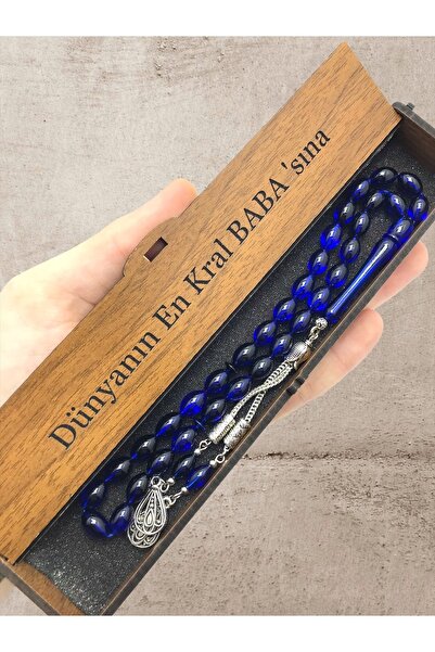 KANUNİ TESBİH Rozariu combinat cutie din lemn moire albastru negru