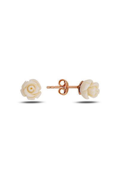 Bilsen Store 925 Ayar Gümüş Rose Kaplama Beyaz Gül Küpe