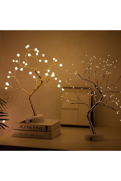 epazzar Led Işıklı Ağaç Masa Üstü Yılbaşı Noel Dekor Ağacı Peri Gece Işık 108 Led Usb Ve Pilli