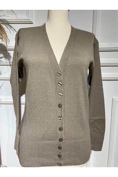 FATELLA Women's Fine Knitwear Sleeve Cuffed Seasonal Buttoned Cardigan