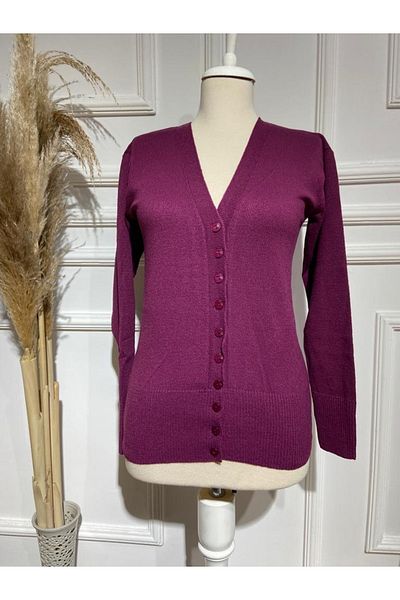 FATELLA Women's Fine Knitwear Sleeve Cuffed Seasonal Buttoned Cardigan