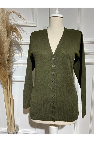 FATELLA Women's Fine Knitwear Sleeve Cuffed Seasonal Button-Front Cardigan