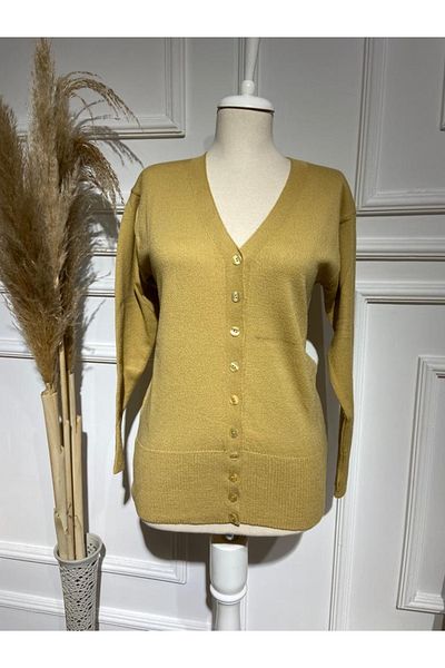 FATELLA Women's Fine Knitwear Sleeve Cuffed Seasonal Buttoned Cardigan