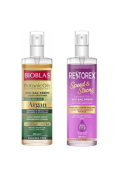 Bioblas Argan Oil Liquid Conditioner 200 Ml + Restorex Liquid Conditioner with Healthy Growth Effect 200 Ml