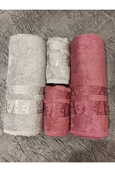 ŞENER HOME Набір для лазні з бамбука першої якості, 4 предмети, рушник для ванної та рушник для голови - сірий та рожевий