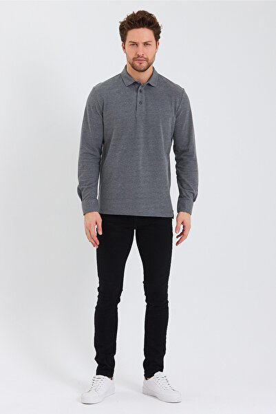 ENQUE Чоловіче поло з довгим коміром Comfort Collar Long Sleeve Basic Anthracite Tisort