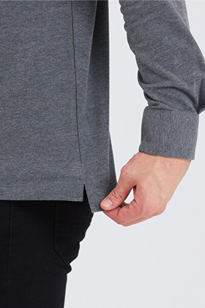 ENQUE Чоловіче поло з довгим коміром Comfort Collar Long Sleeve Basic Anthracite Tisort