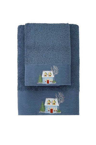 kiraz Set de prosoape indigo din bumbac brodat Mountain House (50X90 ȘI 70X140)