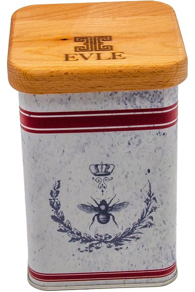 EVLE Er214-5o Country Housefly Patterned Square Metal Storage Container with Wooden Lid 11x11 Cm