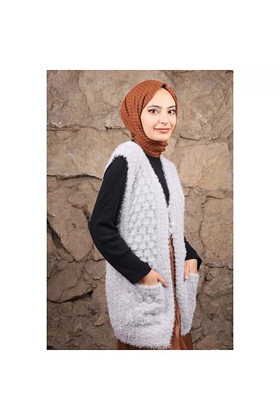 Çt Çeyizci Tekstil Women's Vest Soft Knitted Cepki Vest, Dowry Knitted Vest - Gray