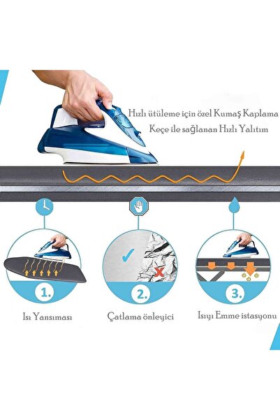 vexillum Termal Ütü Masası Kılıfı Örtüsü Bezi Keçeli Isı Yansıtıcı Yanmaya Ve Lekeye Karşı Dirençli Ayarlı