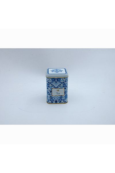EVLE Er008-y2 Azulejos Tea Patterned Square Metal Storage Container 8x8 Cm