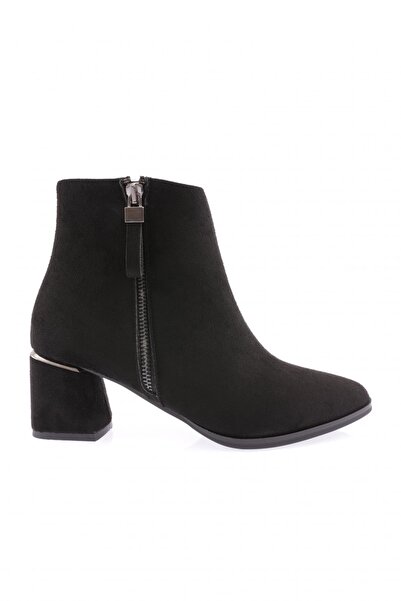 DGN Pm221-k1039 Round Toe Thick Heeled Metal Zipper Detailed Women's Ankle Boots