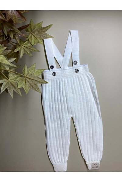 Meriç bebe Önden Düğmeli Askılı Fitilli Triko Ekru Pantolon