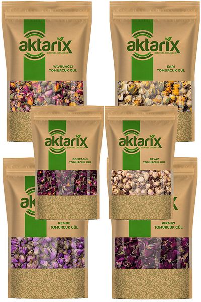 aktarix 6-Piece Bud Dried Rose Set 250 pcs Pink Yellow Red Yavruağzı White Goncagül Total 1500g