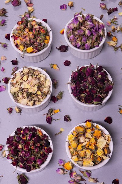 aktarix 6-Piece Bud Dried Rose Set 250 pcs Pink Yellow Red Yavruağzı White Goncagül Total 1500g