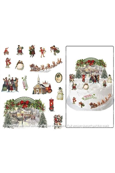 hediyehobihersey Yeni Yıl Nostalji Yenilebilir Gıda Baskısı, Yenilebilir Pasta Süsü, Kurabiye Şekerli Kağıt