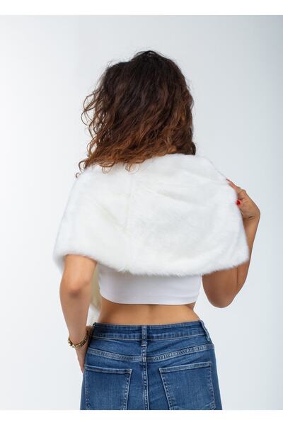 KürkZone Kadın Içten Geçmeli Şal Tipli Ithal Broşlu Gelin, Abiye Kürk Bolero