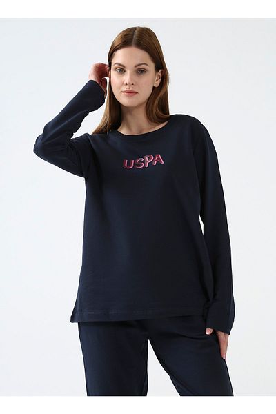 U.S. Polo Assn. Hanorac pentru damă, albastru bleumarin, cu gât crew, Bally-sk022