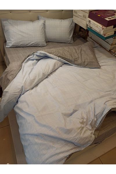 ŞENER HOME Set cuvertură de pilota unică, cu două fețe, cu cearșaf elastic - albastru, gri