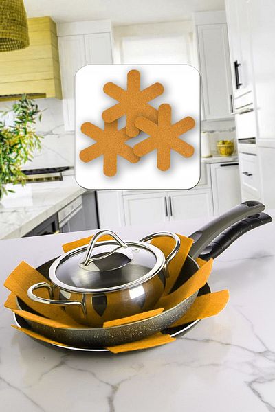 garaccu Pan and Pot Anti-Scratch, Pyrex Protector, Felt Pot Protector 3 Pieces Milky Brown Color