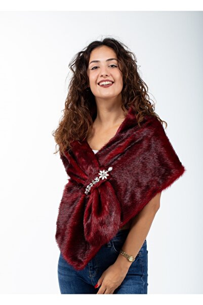 KürkZone Kadın Içten Geçmeli Şal Tipli Ithal Broşlu Gelin Abiye Kürk Bolero