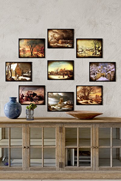 ÖZCANLAR ÇERÇEVE Çerçevesiz Çerçeve Görünümlü 9 Parça Vintage Mdf Tablo Seti ...