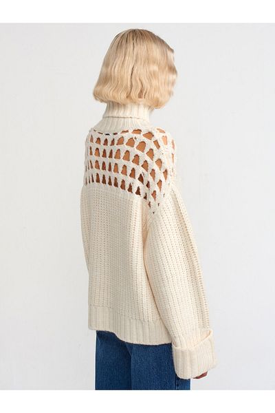 Dilvin 10303 Turtleneck Openwork Sweater-ecru