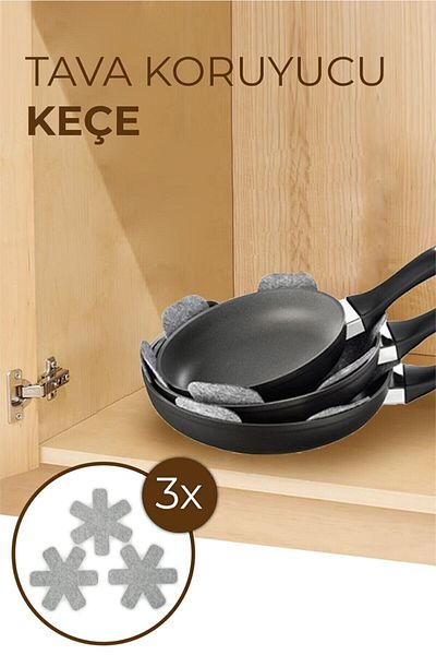 garaccu Pan Anti-Scratch, Pyrex Protector, Felt Pot Protector, Felt Pot Mat 3 Pieces Gray