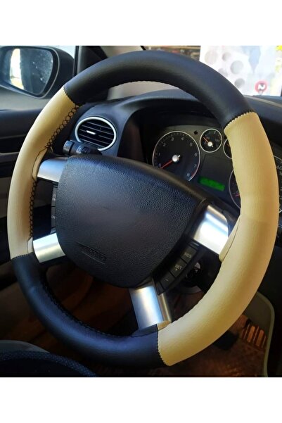 gürler oto kılıf ve aksesuar Bmw Uyumlu Deri Dikmeli Direksiyon Kılıfı Bej Siyah 4parçalı