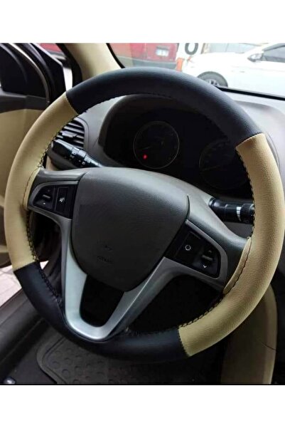 gürler oto kılıf ve aksesuar Bmw Uyumlu Deri Dikmeli Direksiyon Kılıfı Bej Siyah 4parçalı