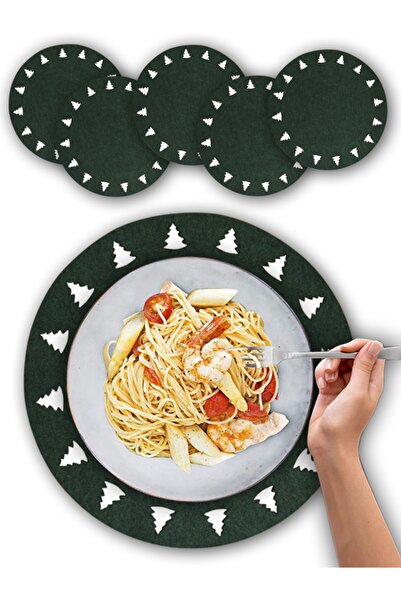 grigrafik مفرش أطباق من اللباد 6 قطع، قواعد أكواب 6 قطع، طقم شاحن، منقوشة بشجرة الصنوبر