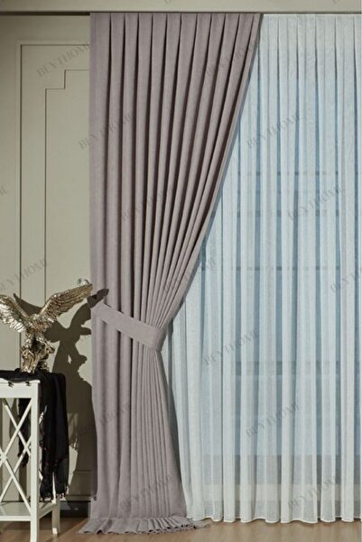 Beythome Açık Gri Soft Kadife Fon Perde - Pileli Tek Kanat X 2,5 Sık Pile