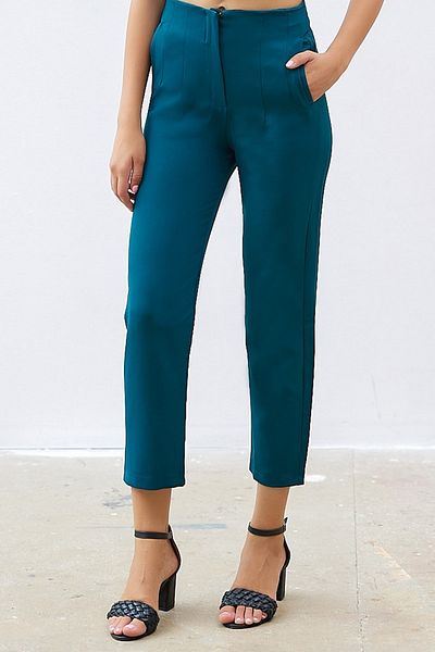 InStyle High Waist Darts Double Fabric Trousers - Emerald Green