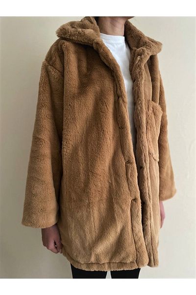 Dk Picck Upp Dk Pick Up Oversize Peluş Mont Camel