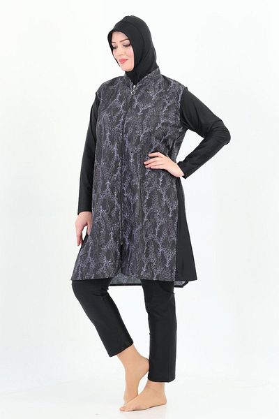 Remsa Mayo Large Size Full Covered Hijab Swimsuit 2350 Aysun Lilac Black