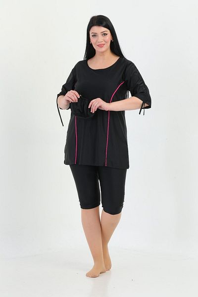 Remsa Mayo Large Size Semi Covered Swimsuit with Sleeve Detail 2311 Aysu Black