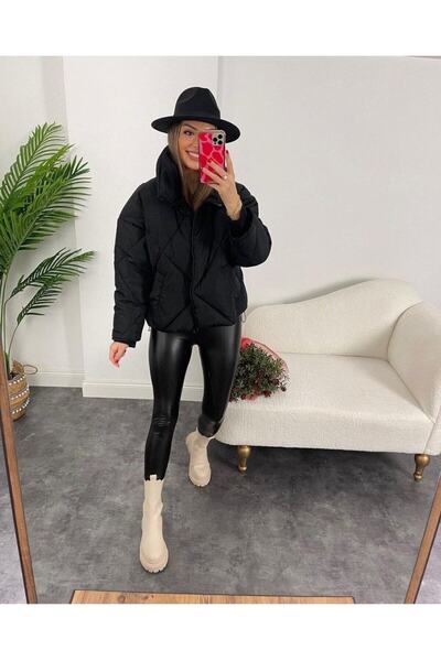 ZF BUTİK Sen Club 2109 Stand Collar Checkered Stitch Patterned Puffer Coat