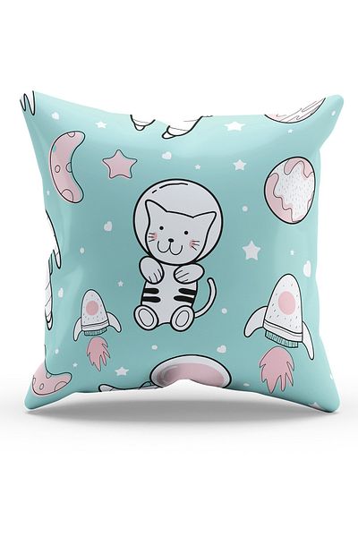 Moud's Double Sided Printed Astronaut Cat - 2 Patterned Suede Cushion Covers