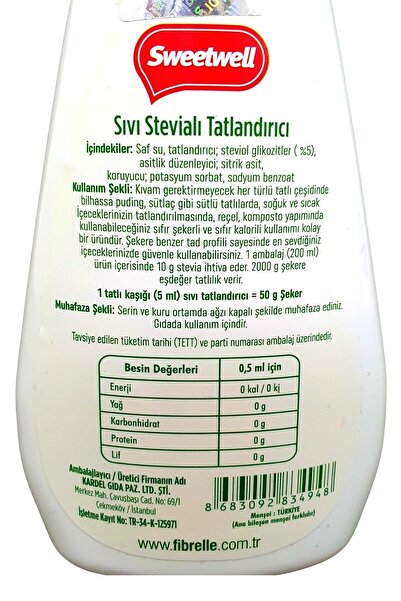 Sweetwell Stevia Sıvı Tatlandırıcı Sıfır Kalori 200 Ml